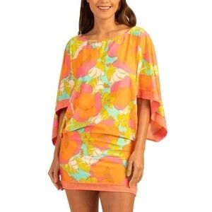 NWT Trina Turk 'Playa De Flor' Tunic Swimsuit Coverup Orange/Pink sz Small